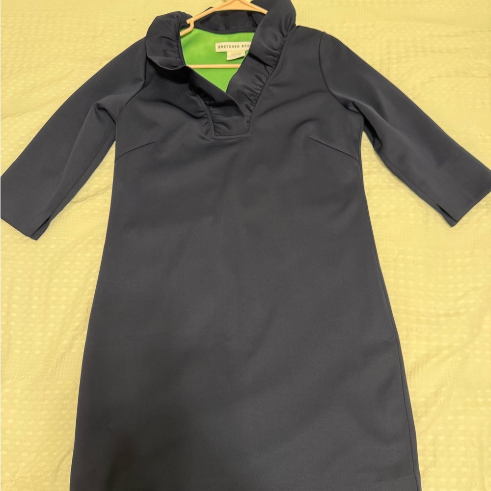 Gretchen Scott Designs Ruffleneck Dark Blue  Dress